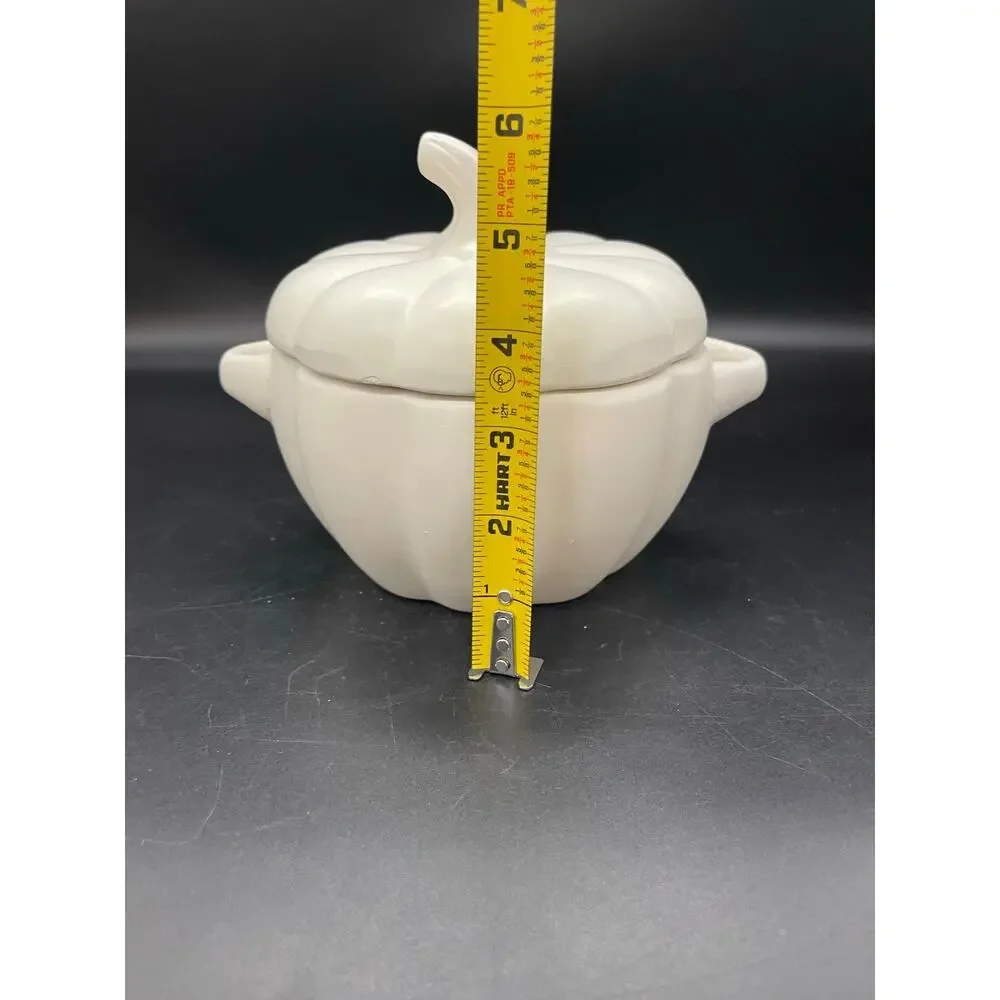 White Pumpkin Candy / Snack Ceramic Bowl with Lid 5.75